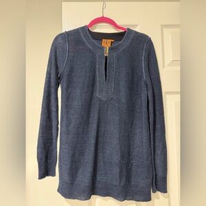 Tory Burch women’s linen knit navy blue long sleeve tunic top size small